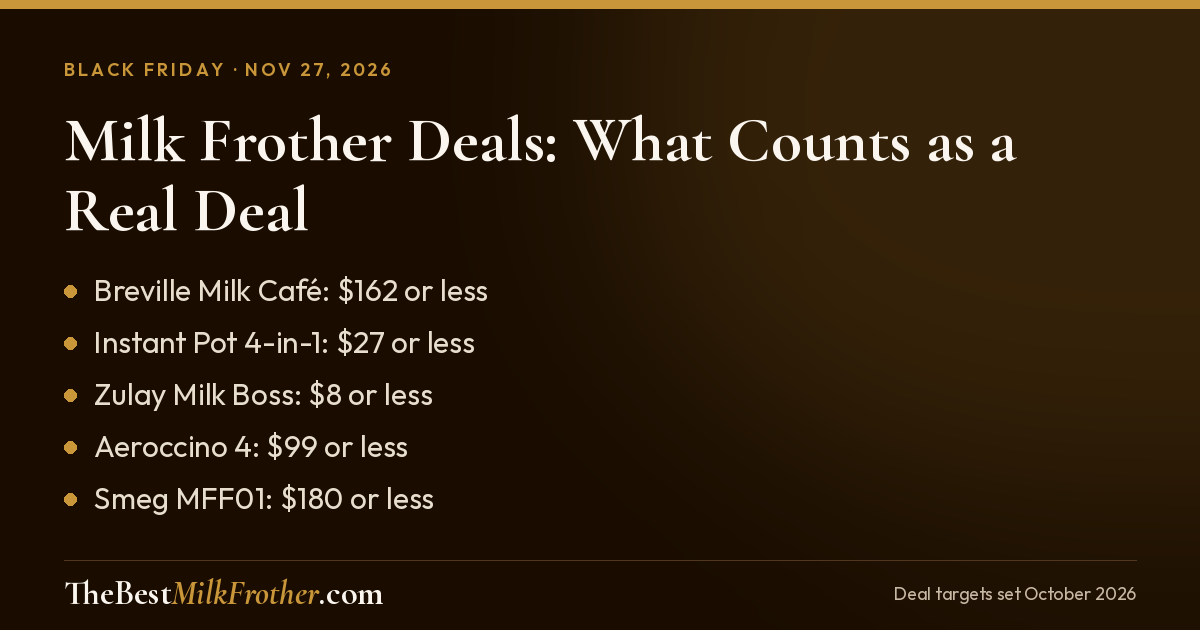 Milk frother Black Friday 2026: the price that counts as a real deal for each top frother.